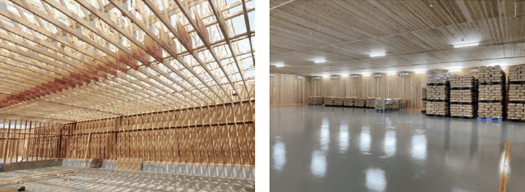 無柱の大空間を実現した倉庫HOZONEの庫内写真